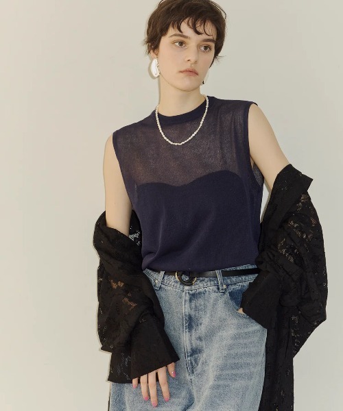 LA BELLE ETUDE（ラベルエチュード）の「シアークルーネックノースリーブニット（ニット/セーター・レディース・ライトパープル/ネイビー/ホワイト/ブラック/グレー・FREE）」の10枚目の写真