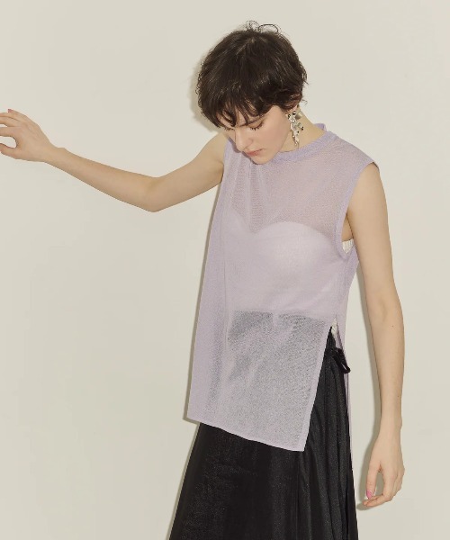 LA BELLE ETUDE（ラベルエチュード）の「シアークルーネックノースリーブニット（ニット/セーター・レディース・ライトパープル/ネイビー/ホワイト/ブラック/グレー・FREE）」の12枚目の写真