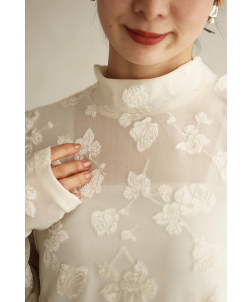SからM対応 ベロア調の花浮かぶ 上品シアーインナー ベロア調の花浮かぶ 上品シアーインナー（Tシャツ/カットソー