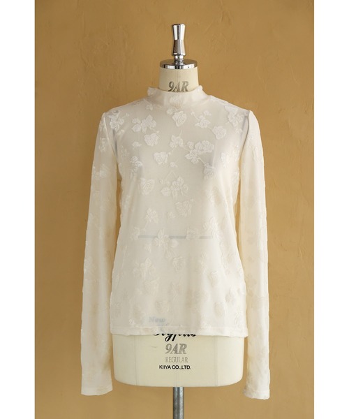tシャツ ベロア調の花浮かぶ 上品シアーインナー レディース ベロア調の花浮かぶ 上品シアーインナー（Tシャツ/カットソー