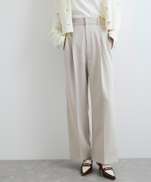 セール】【美easy】コンフォートツイルワンタックワイドスラックス