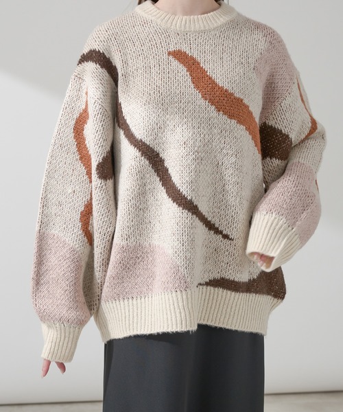 Ambre Neige(アンブルネージュ)の「jacquard nuance knit / ジャガードニュアンスニット(ニット/セーター・レディース・アイボリー/ダークブラウン/ライトグリーン・FREE)」の2枚目の写真