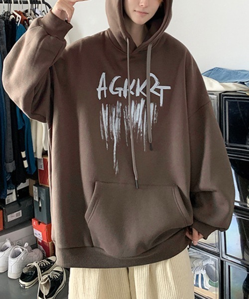 NOWLE(ノウル)の「【NOWLE】ビッグシルエット ワイドスリーブ ロゴ スウェット パーカー(パーカー・メンズ・グレー/ブラック/ブラウン/ホワイト・LARGE/X-LARGE/MEDIUM)」の4枚目の写真