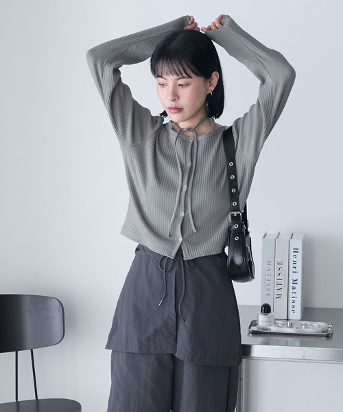 forksy.】チョーカー風 リブカットカーディガン（Tシャツ/カットソー