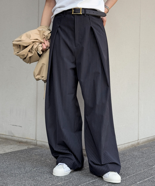 PROVOKE （プロヴォーク）の「【PROVOKE/プロヴォーク】タックワイドパンツ（スラックス・レディース・チャコールグレー/ネイビー・38/34/36）」の2枚目の写真