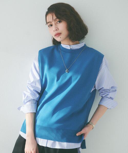 UNTITLED（アンタイトル）の「【アンサンブル可能】ニットベスト（ニット/セーター・レディース・ブラウン系/ナチュラル/ブルーグリーン/チャコールグレー・44/48/00/02/04）」の4枚目の写真