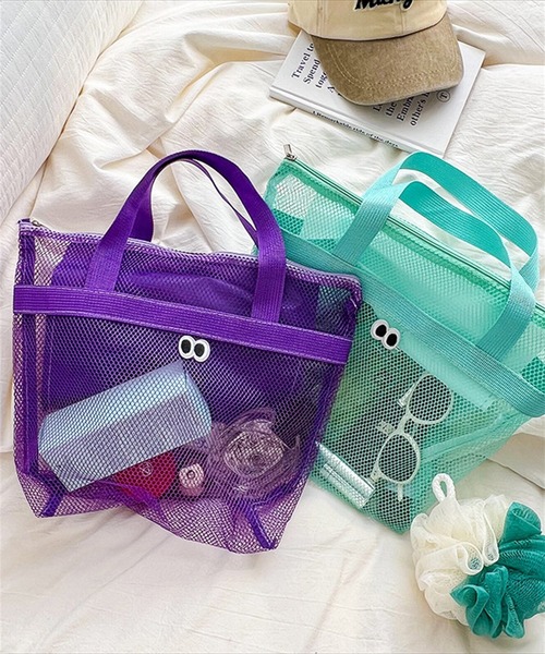 BAYBLO（ベイブロ）の「(SB)カートゥーン アイズ メッシュ ハンドバッグ[ワッペン]（ハンドバッグ・レディース・ネイビー/パープル/グレー/ブラック/エメラルド/スカイブルー/ライトピンク・ONE SIZE）」の8枚目の写真