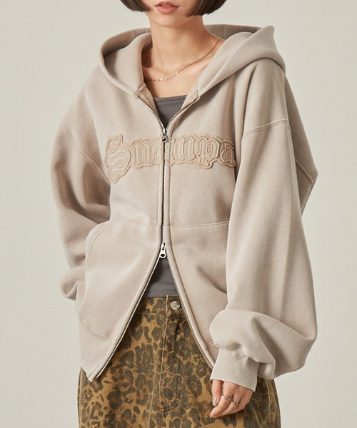 eaa様　パーカー Snap club】ヴィンテージ加工 ダメージパッチロゴ ダブルジップ