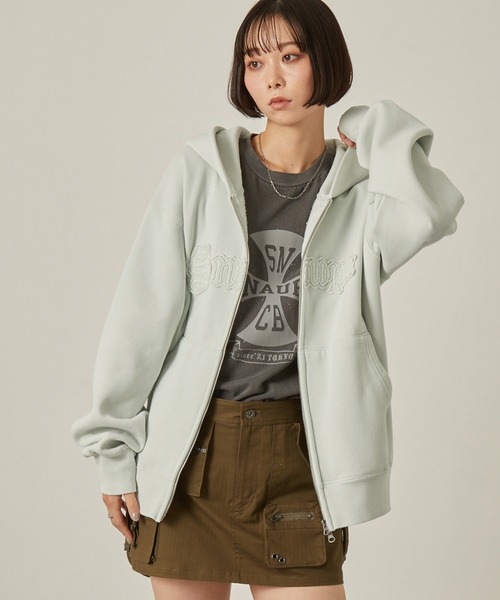 Snap club（スナップクラブ）の「【Snap club】ヴィンテージ加工 ダメージパッチロゴ ダブルジップパーカー（パーカー・レディース・ブラウン/レッド/ブラック/ライトベージュ/サックスブルー/ライトグレー/ネイビー・M/L）」の20枚目の写真