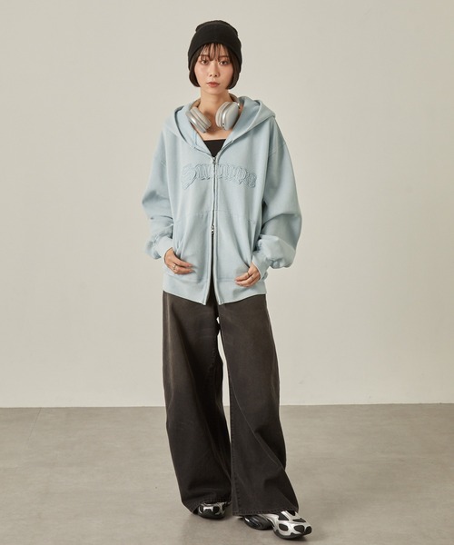 Snap club】ヴィンテージ加工 ダメージパッチロゴ ダブルジップ