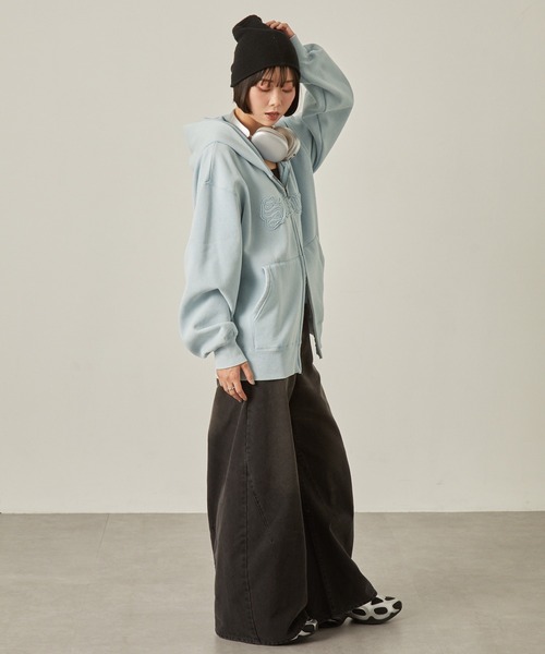 Snap club】ヴィンテージ加工 ダメージパッチロゴ ダブルジップ