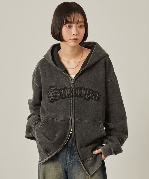 Snap club】ヴィンテージ加工 ダメージパッチロゴ ダブルジップ
