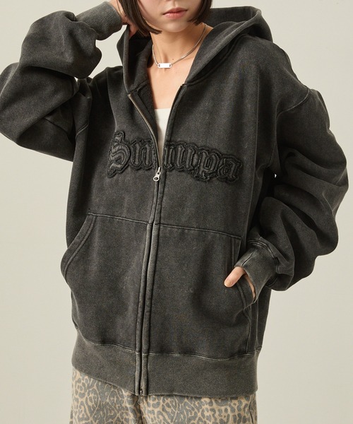 Snap club】ヴィンテージ加工 ダメージパッチロゴ ダブルジップ