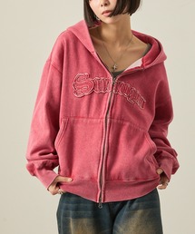 Snap club（スナップクラブ）の「【Snap club】ヴィンテージ加工 ダメージパッチロゴ ダブルジップパーカー（パーカー）」