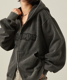 Snap club（スナップクラブ）の「【Snap club】ヴィンテージ加工 ダメージパッチロゴ ダブルジップパーカー（パーカー）」