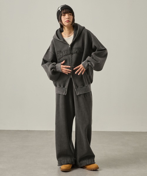 DIESEL ロング　ダブルジップパーカー　切り替え素材　星柄　スターパッチ　黒 sh-011.jpg