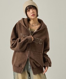 Snap club（スナップクラブ）の「【Snap club】ヴィンテージ加工 ダメージパッチロゴ ダブルジップパーカー（パーカー）」