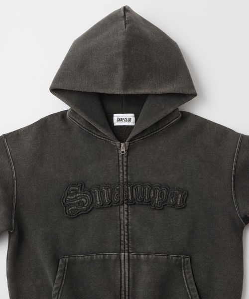 DIESEL ロング　ダブルジップパーカー　切り替え素材　星柄　スターパッチ　黒 Snap club】ヴィンテージ加工 ダメージパッチロゴ ダブルジップ