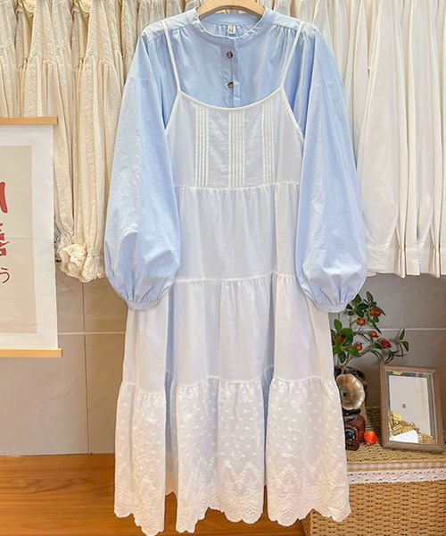 aimoha（アイモハ）の「レースティアードコットンキャミワンピース（ワンピース・レディース・ライトベージュ/ホワイト・FREE）」の2枚目の写真