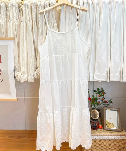 aimoha（アイモハ）の「レースティアードコットンキャミワンピース（ワンピース・レディース・ライトベージュ/ホワイト・FREE）」の5枚目の写真