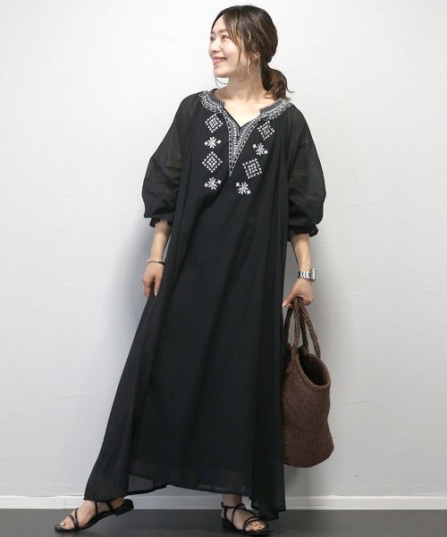 綿ボイル刺繍ロングワンピース（ワンピース）｜Aletta vita（アレッ  