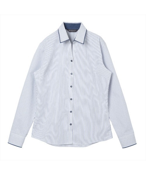 TOKYO SHIRTS(トウキョウシャツ)の「【透け防止】 形態安定ノンアイロン スキッパー 長袖ビジネスワイシャツ(ビジネスシャツ・レディース・ブルー・XS/S/M/L/LL/XL)」の1枚目の写真