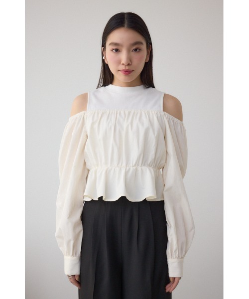 AZUL by moussy(アズールバイマウジー)の「オフショルレイヤードブラウス(Tシャツ/カットソー・レディース・グレー/アイボリー/ブラック・FREE)」の7枚目の写真