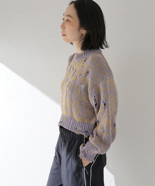 JANE SMITH/ジェーンスミス】DAMAGE COTTON KNIT CREW NECK