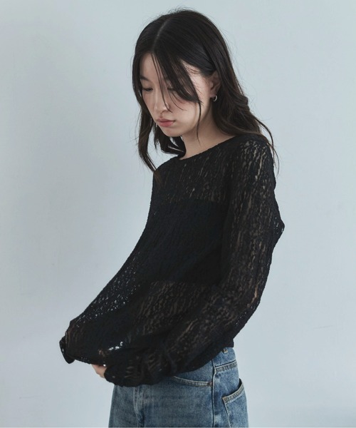 feepur（フェピュール）の「レースシアートップス（Tシャツ/カットソー・レディース・アイボリー/ブラック・MEDIUM）」の2枚目の写真
