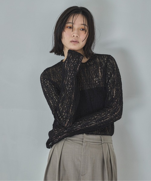 feepur（フェピュール）の「レースシアートップス（Tシャツ/カットソー・レディース・アイボリー/ブラック・MEDIUM）」の7枚目の写真