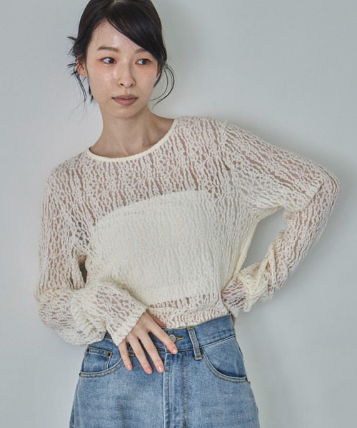 feepur（フェピュール）の「レースシアートップス（Tシャツ/カットソー・レディース・アイボリー/ブラック・MEDIUM）」の14枚目の写真