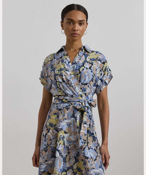 LAUREN RALPH LAUREN(ローレン ラルフ ローレン)の「フローラル ベルテッド クレープ ドレス(ワンピース・レディース・ブルー・2/0/00/8/6/4)」の6枚目の写真