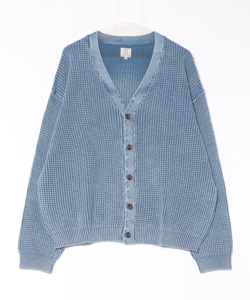 Revo.（レボ）の「Revo. パウダーブリーチ加工 ワッフル編み スプリングニット ルーズ カーディガン（カーディガン/ボレロ・メンズ・ブルー/ブラック/グレイッシュベージュ/マスタード・1/2）」の8枚目の写真