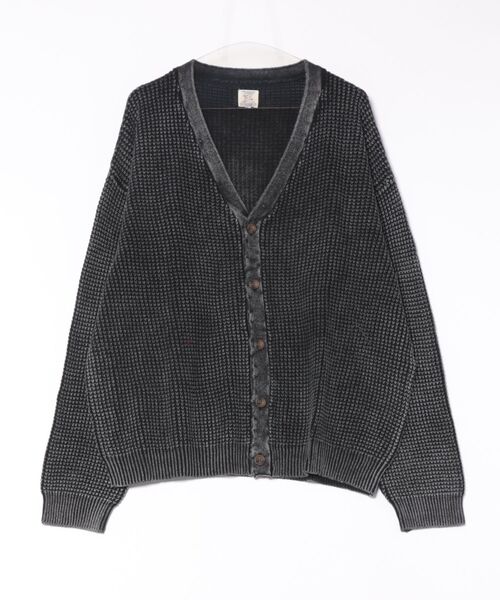 Revo.（レボ）の「Revo. パウダーブリーチ加工 ワッフル編み スプリングニット ルーズ カーディガン（カーディガン/ボレロ・メンズ・ブルー/ブラック/グレイッシュベージュ/マスタード・1/2）」の6枚目の写真