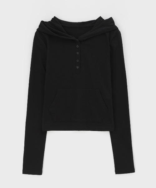 BLACKUP（ブラックアップ）の「[MADE] リキンボタンフード長袖Tシャツ（Tシャツ/カットソー・レディース・ネイビー/グレー/ブラック/グレイッシュベージュ・FREE）」の18枚目の写真