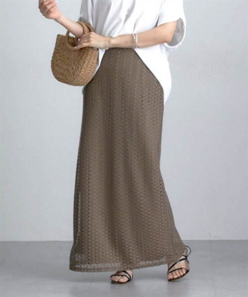 nissen（ニッセン）の「透かし編みナロースカート（スカート・レディース・ブラック/レッド/ブラウン・M）」の2枚目の写真