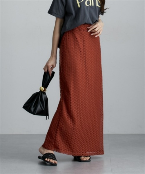 nissen（ニッセン）の「透かし編みナロースカート（スカート・レディース・ブラック/レッド/ブラウン・M）」の3枚目の写真