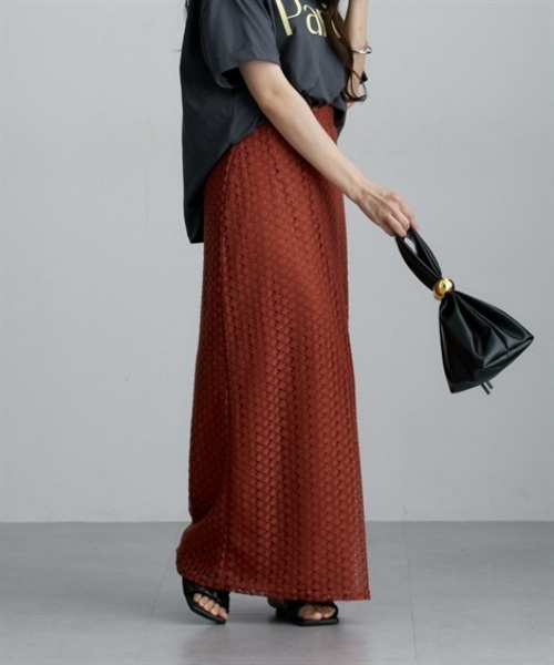 nissen（ニッセン）の「透かし編みナロースカート（スカート・レディース・ブラック/レッド/ブラウン・M）」の10枚目の写真