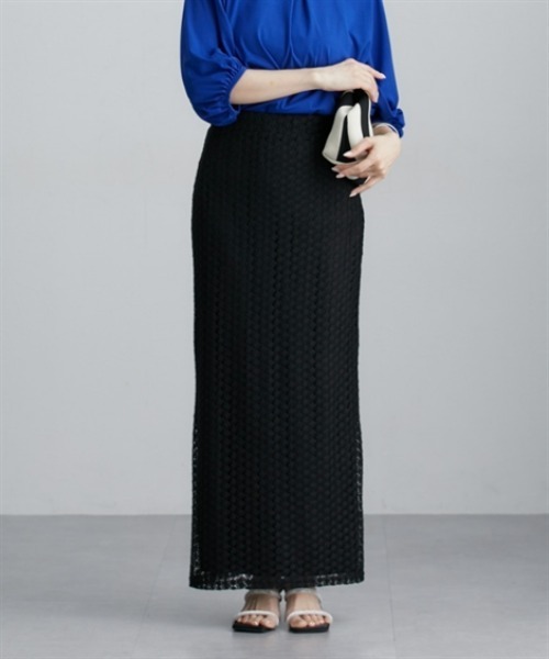 nissen（ニッセン）の「透かし編みナロースカート（スカート・レディース・ブラック/レッド/ブラウン・M）」の4枚目の写真