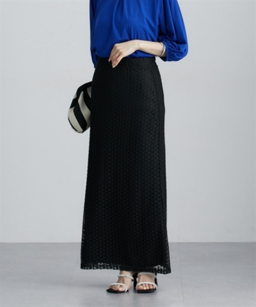 nissen（ニッセン）の「透かし編みナロースカート（スカート・レディース・ブラック/レッド/ブラウン・M）」の5枚目の写真