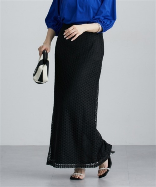 nissen（ニッセン）の「透かし編みナロースカート（スカート・レディース・ブラック/レッド/ブラウン・M）」の6枚目の写真