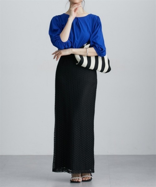 nissen（ニッセン）の「透かし編みナロースカート（スカート・レディース・ブラック/レッド/ブラウン・M）」の7枚目の写真