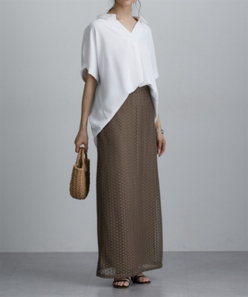 nissen（ニッセン）の「透かし編みナロースカート（スカート・レディース・ブラック/レッド/ブラウン・M）」の14枚目の写真