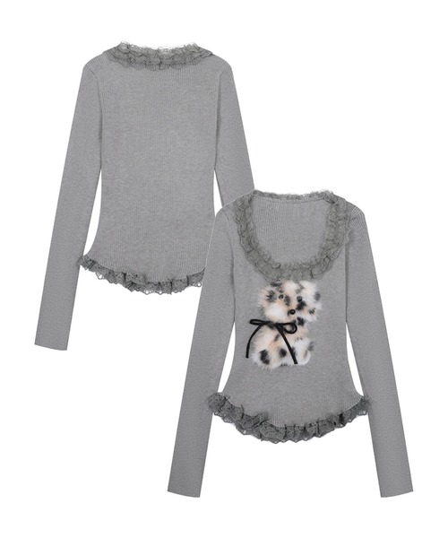 HOOK(フック)の「【HOOK】for girls ファーフリルトップス(Tシャツ/カットソー・レディース・ブラック/グレー/ホワイト・SMALL/MEDIUM)」の3枚目の写真