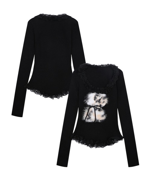 HOOK(フック)の「【HOOK】for girls ファーフリルトップス(Tシャツ/カットソー・レディース・ブラック/グレー/ホワイト・SMALL/MEDIUM)」の1枚目の写真