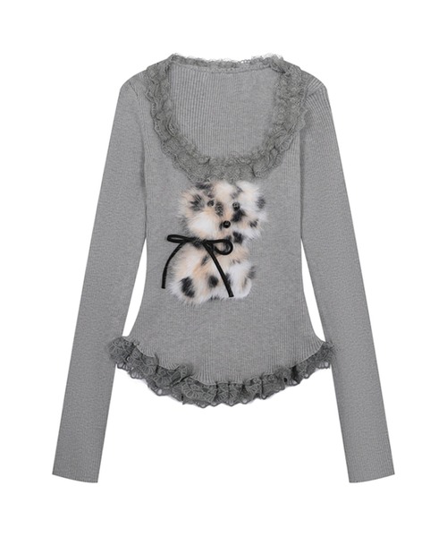 HOOK(フック)の「【HOOK】for girls ファーフリルトップス(Tシャツ/カットソー・レディース・ブラック/グレー/ホワイト・SMALL/MEDIUM)」の8枚目の写真