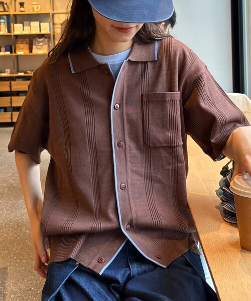 CIAOPANIC TYPY（チャオパニックティピー）の「【UNISEX】ストライプサマーニットカーディガン（カーディガン/ボレロ・レディース・グレー/グリーン/ブラウン・MEDIUM/LARGE）」の2枚目の写真