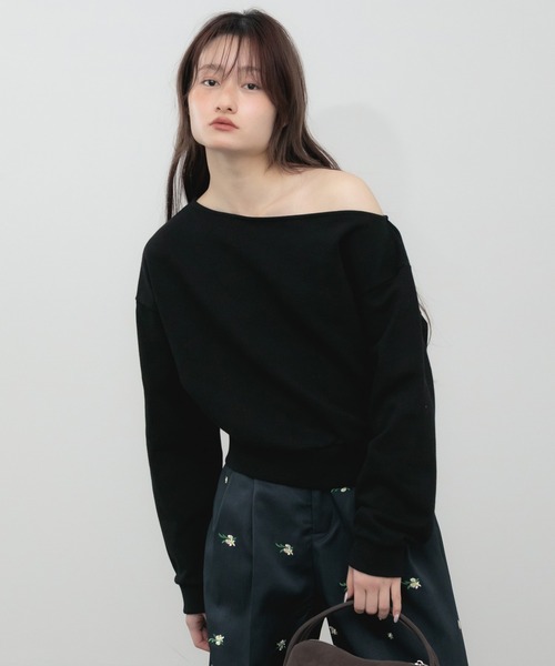 セール】オフショルダースウェットトップス/クロップド 長袖