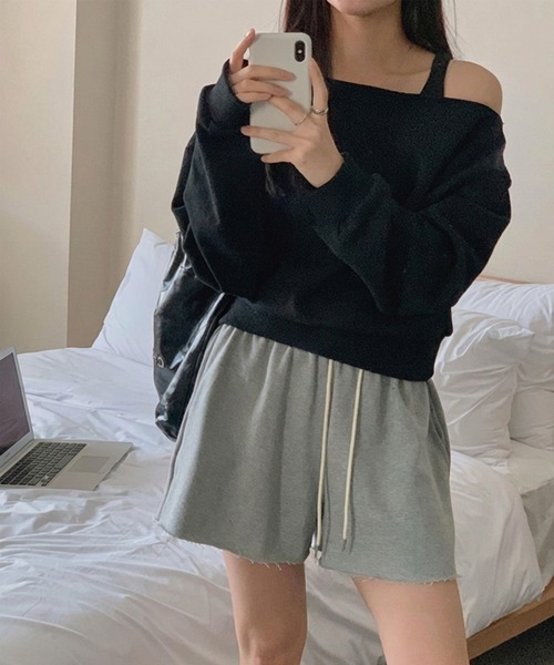 オフショルダースウェットトップス/クロップド 長袖 ノームコア シティ