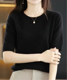 レディースのニット/セーター（ブラック/黒色系・半袖